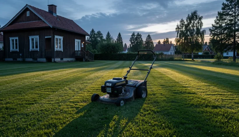 Ruohonleikkuri ja sytytystulppa osana pihan syyshuoltoa kotipihalla.