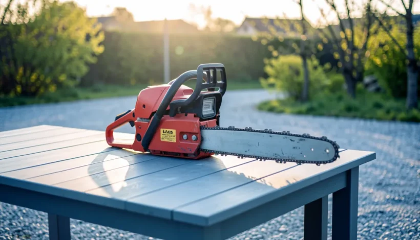 Stihl moottorisaha säätö suoritetaan vakaalla alustalla ulkona.